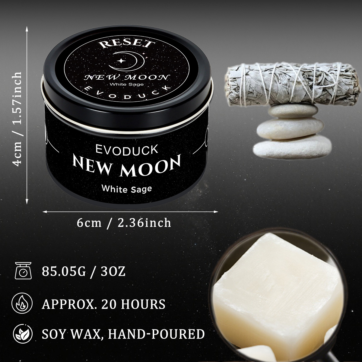 1pc New Moon Scented Candles C - Black Tin Candle ulasan dan harga