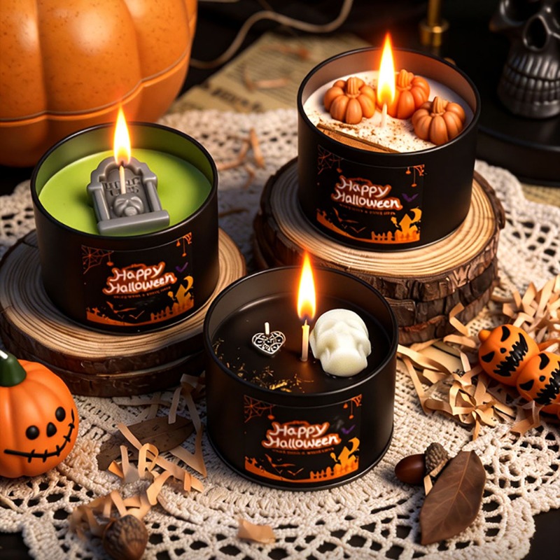 Autumn Halloween Decoration fo - Black Tin Candle ulasan dan harga