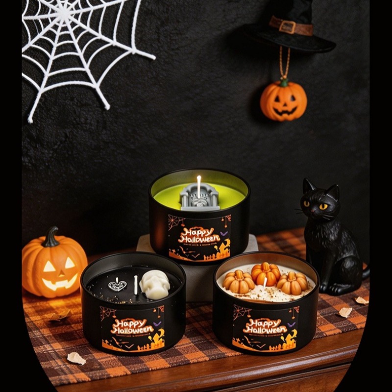 Autumn Halloween Decoration fo - Black Tin Candle ulasan dan harga
