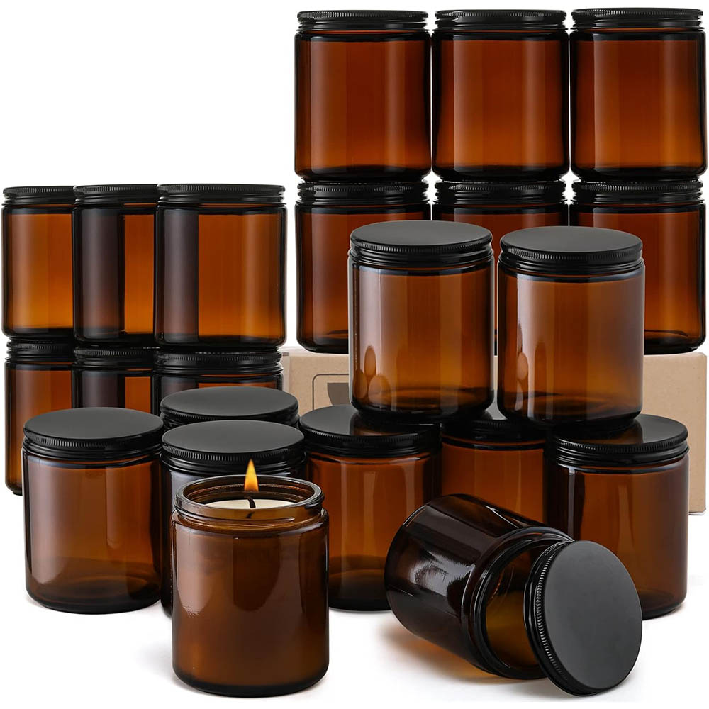 8oz Amber Glass Jars with Blac - Black Tin Candle ulasan dan harga