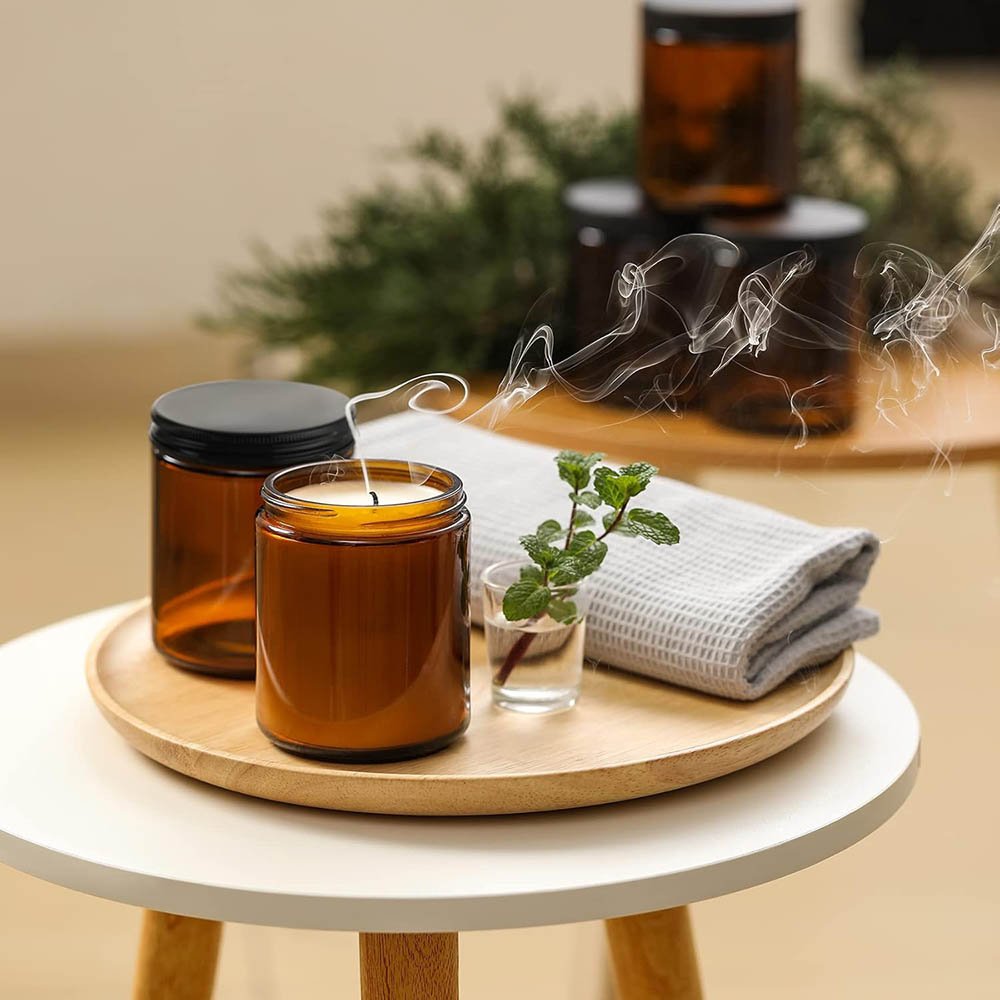 8oz Amber Glass Jars with Blac - Black Tin Candle ulasan dan harga